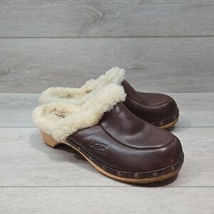 UGG Women's 5425 Brown Shearling Clogs Mary Jane Leather Shoes Sz 8
